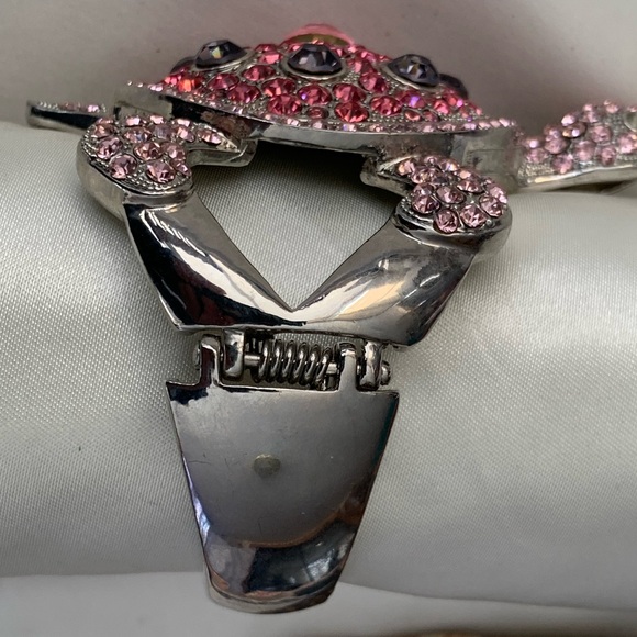 Turtle Fashion Pink Rhinestone Dressy Party Bangle Hinged Clamper Bracelet - Picture 7 of 12